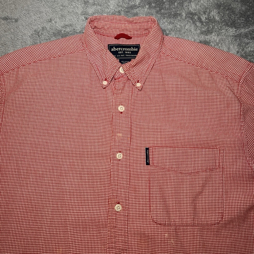 Abercrombie & Fitch Button Down Geometric Red White Sz XL Men's Shirt